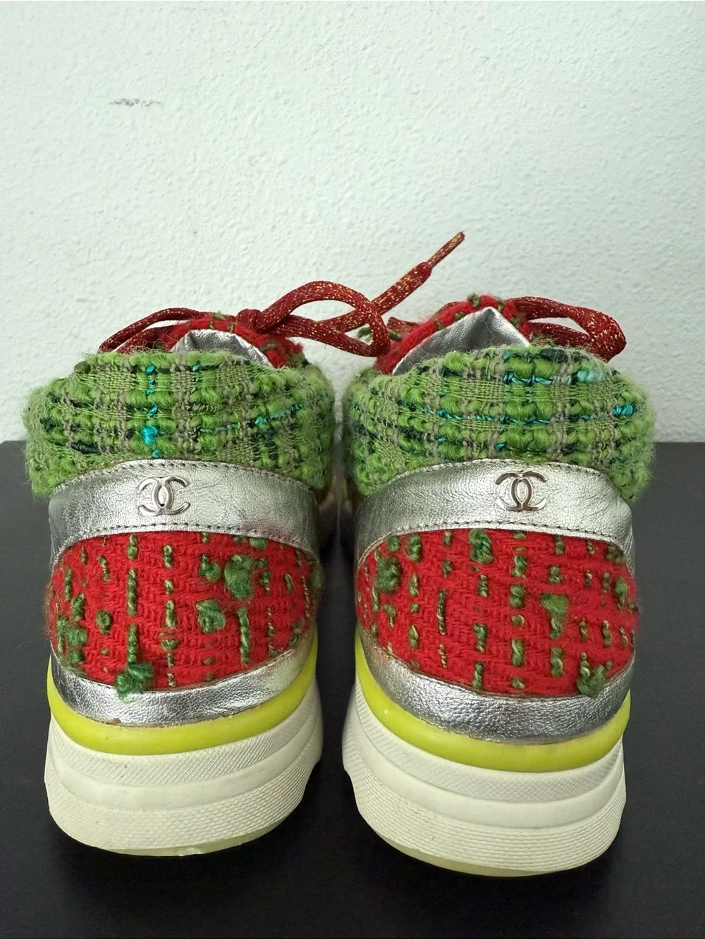 CHANEL Multicolor Tweed Leather CC Low Top Sneakers